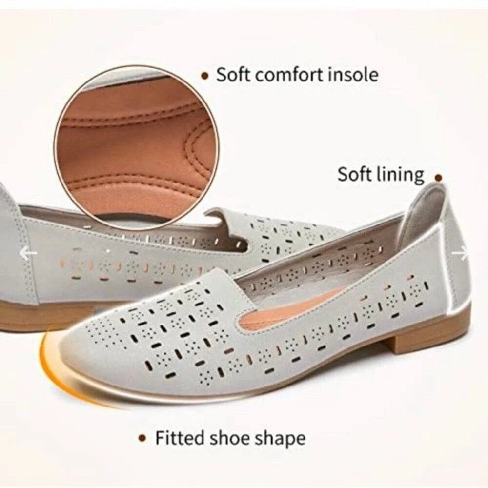 Rominz Women's Flats Shoes Comfortable Grey PU Leather Ballet Flats Size 6